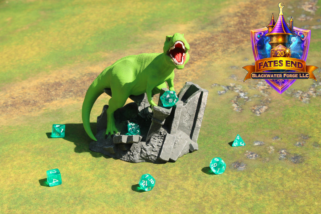 T-Rex 3D Printed Dice Tower – Fate's End Collection by Kim Bolt - Unleash Prehistoric Power!