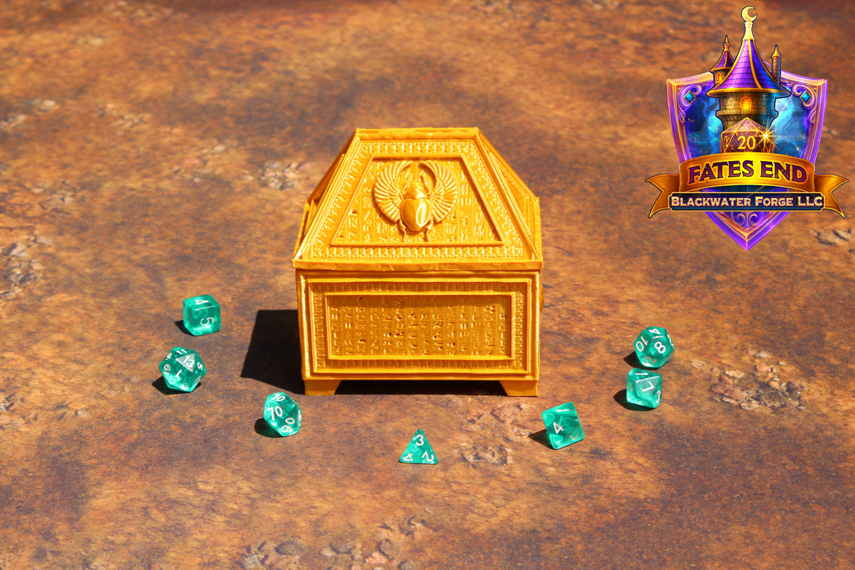 Ancient Egyptian Scarab Vault 3D Printed Dice Jail - Fate's End Collection by Kim Bolt - Step into the Sands of Ancient Legend!