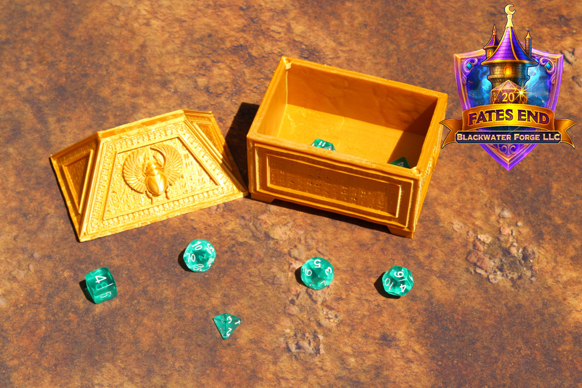 Ancient Egyptian Scarab Vault 3D Printed Dice Jail - Fate's End Collection by Kim Bolt - Step into the Sands of Ancient Legend!