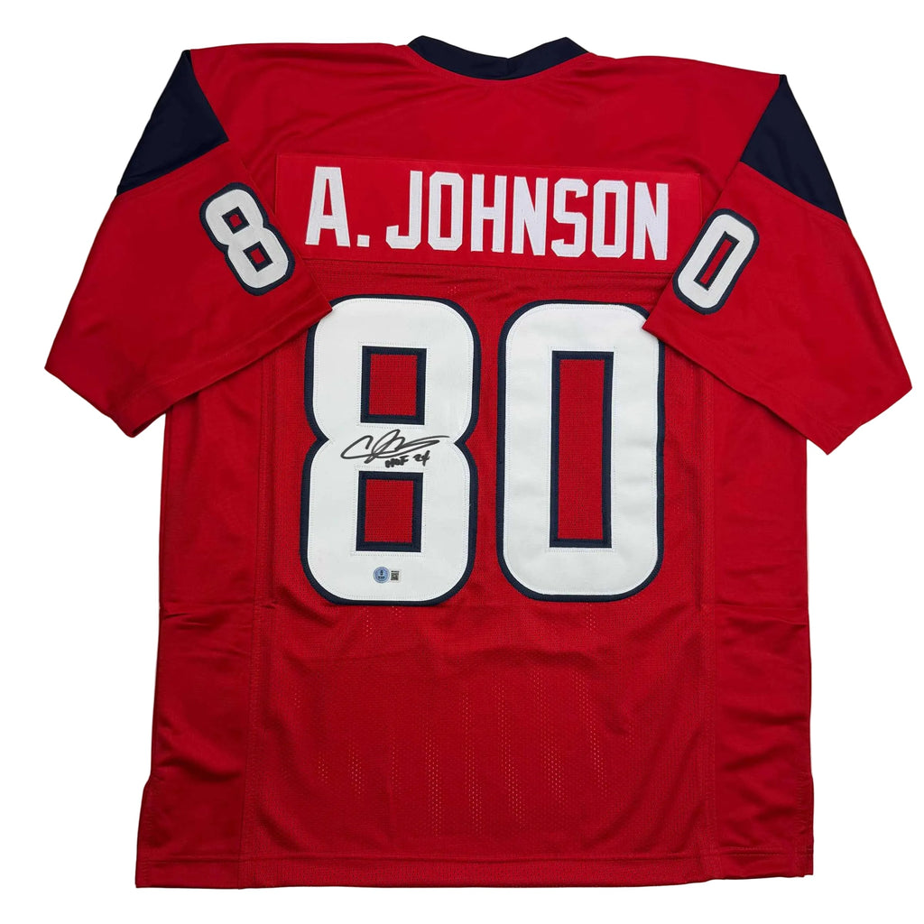 Autographed/Signed Andre Johnson HOF 24 Houston Texans Red Football Jersey JSA COA