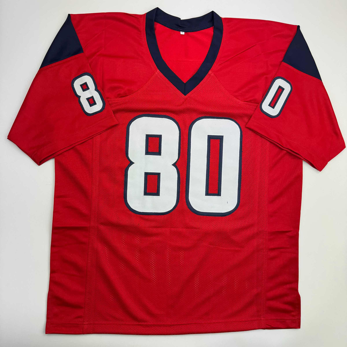 Autographed/Signed Andre Johnson HOF 24 Houston Texans Red Football Jersey JSA COA