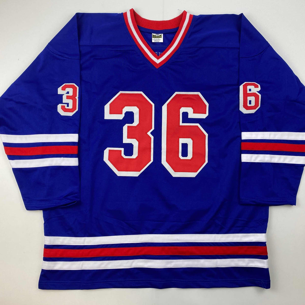 Autographed/Signed Glenn Anderson 94 SC Champs New York Blue Hockey Jersey JSA COA