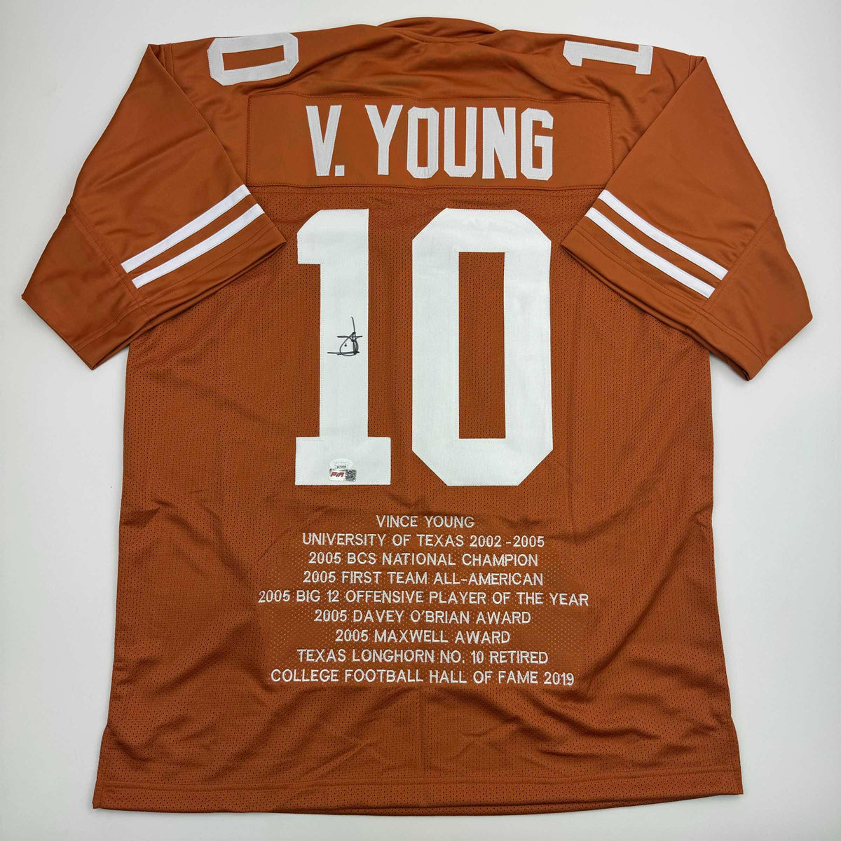 Autographed/Signed Vince Young Texas Orange Stat College Football Jersey JSA COA