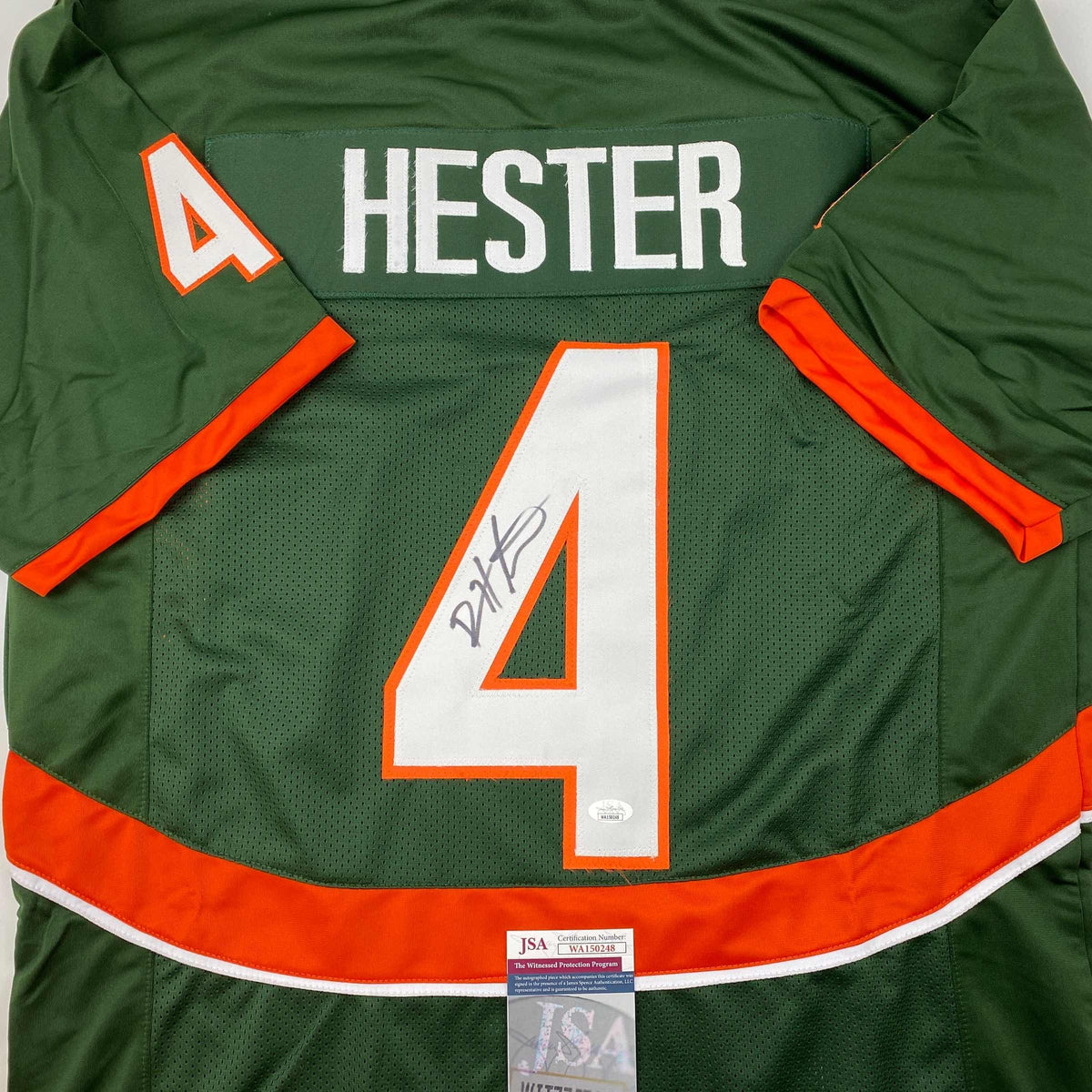 Autographed/Signed Devin Hester Miami Green College Football Jersey JSA COA