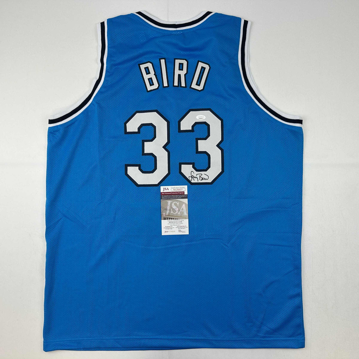 Autographed/Signed Larry Bird Indiana State Blue College Basketball Jersey JSA COA