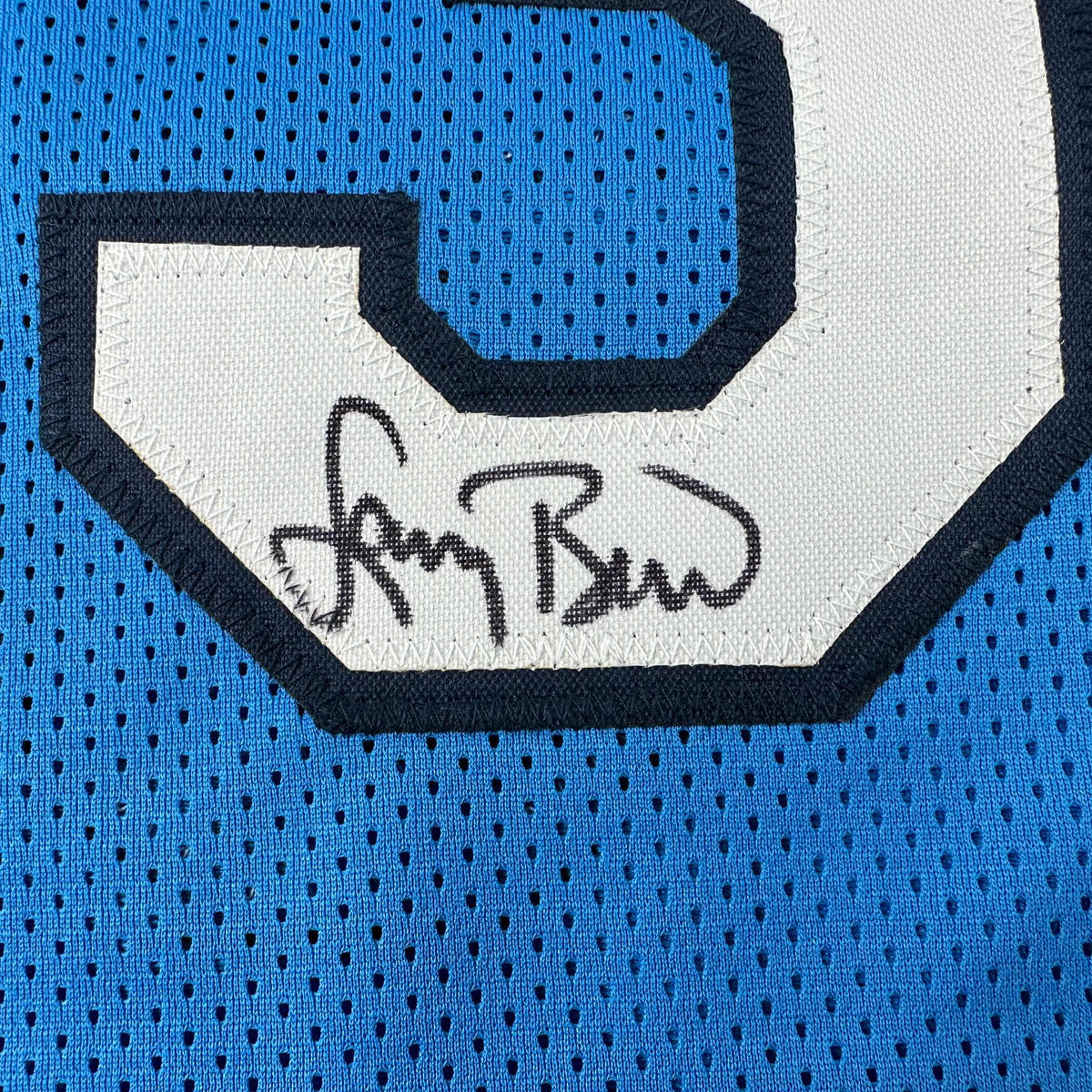 Autographed/Signed Larry Bird Indiana State Blue College Basketball Jersey JSA COA