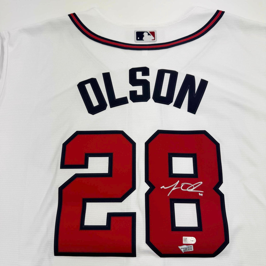 Autographed/Signed Matt Olson Atlanta Braves White Baseball Jersey Fanatics COA