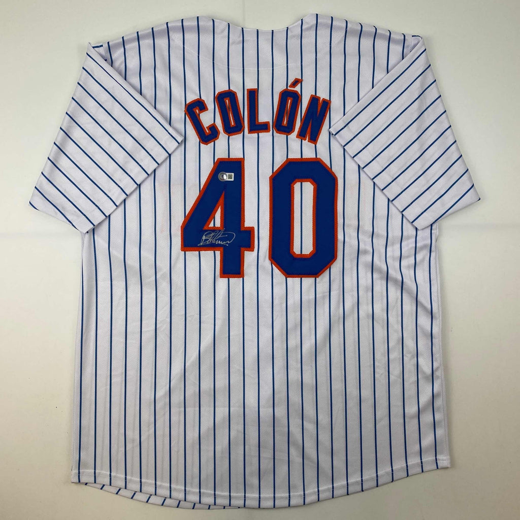 Autographed/Signed Bartolo Colon New York Pinstripe Baseball Jersey Beckett BAS COA