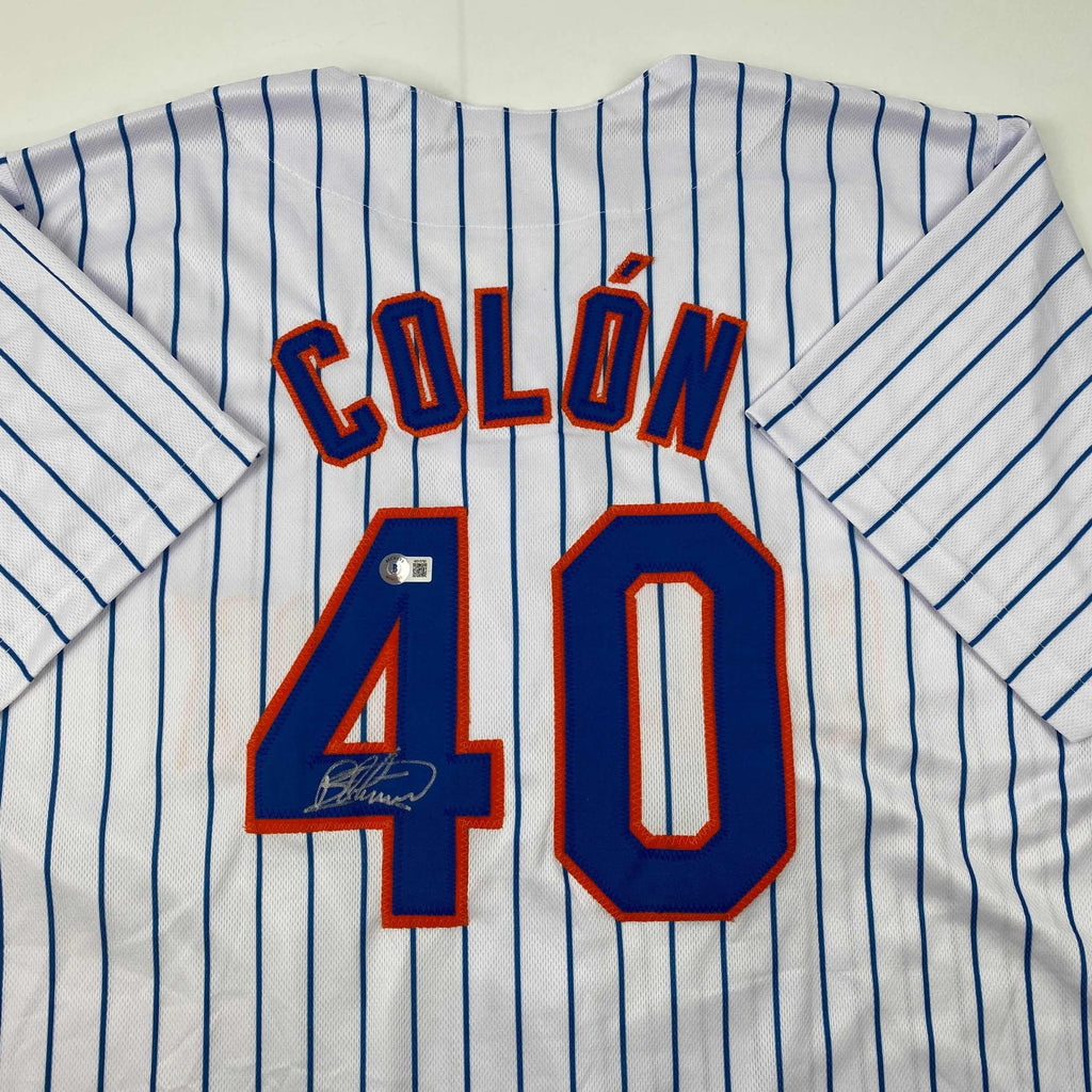 Autographed/Signed Bartolo Colon New York Pinstripe Baseball Jersey Beckett BAS COA