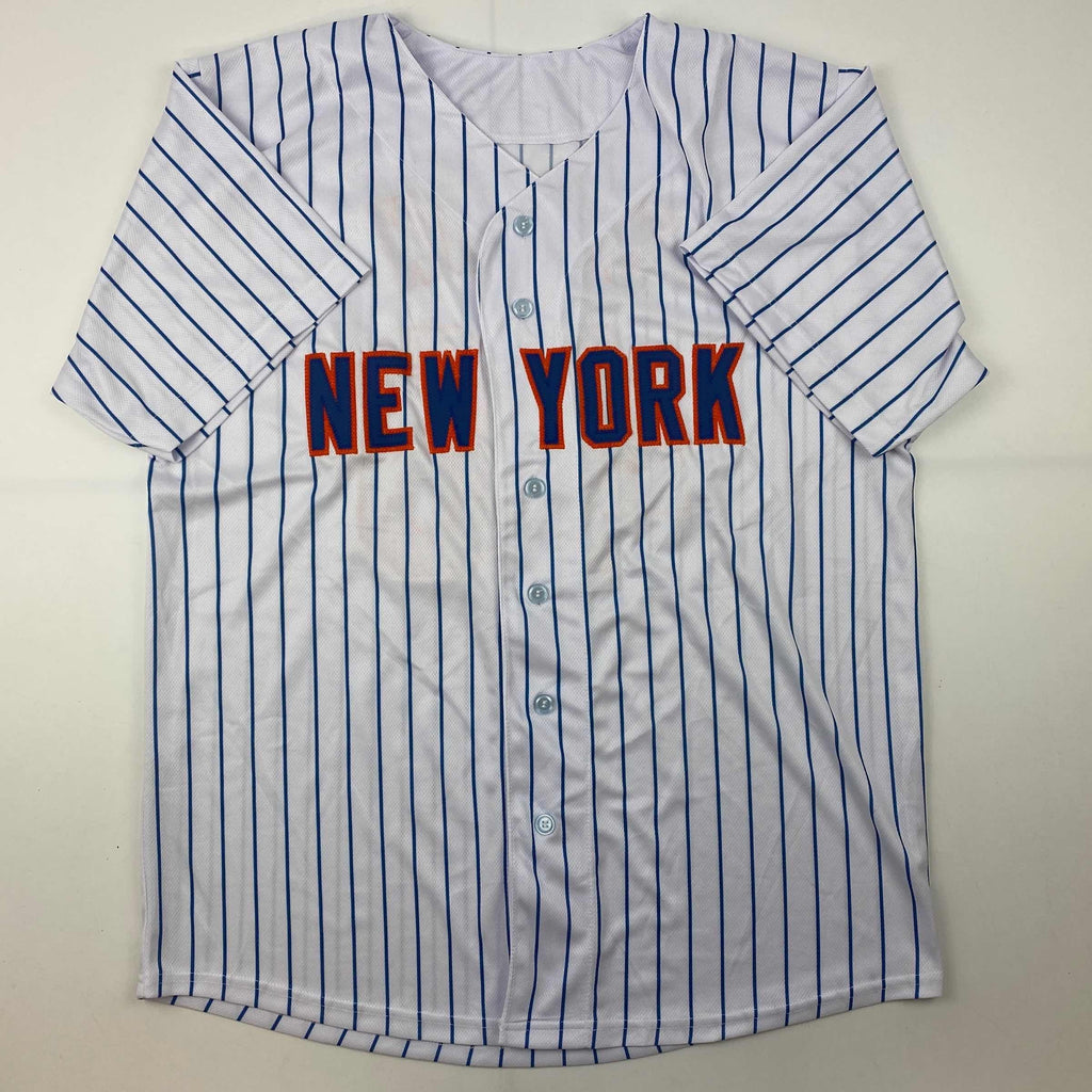 Autographed/Signed Bartolo Colon New York Pinstripe Baseball Jersey Beckett BAS COA