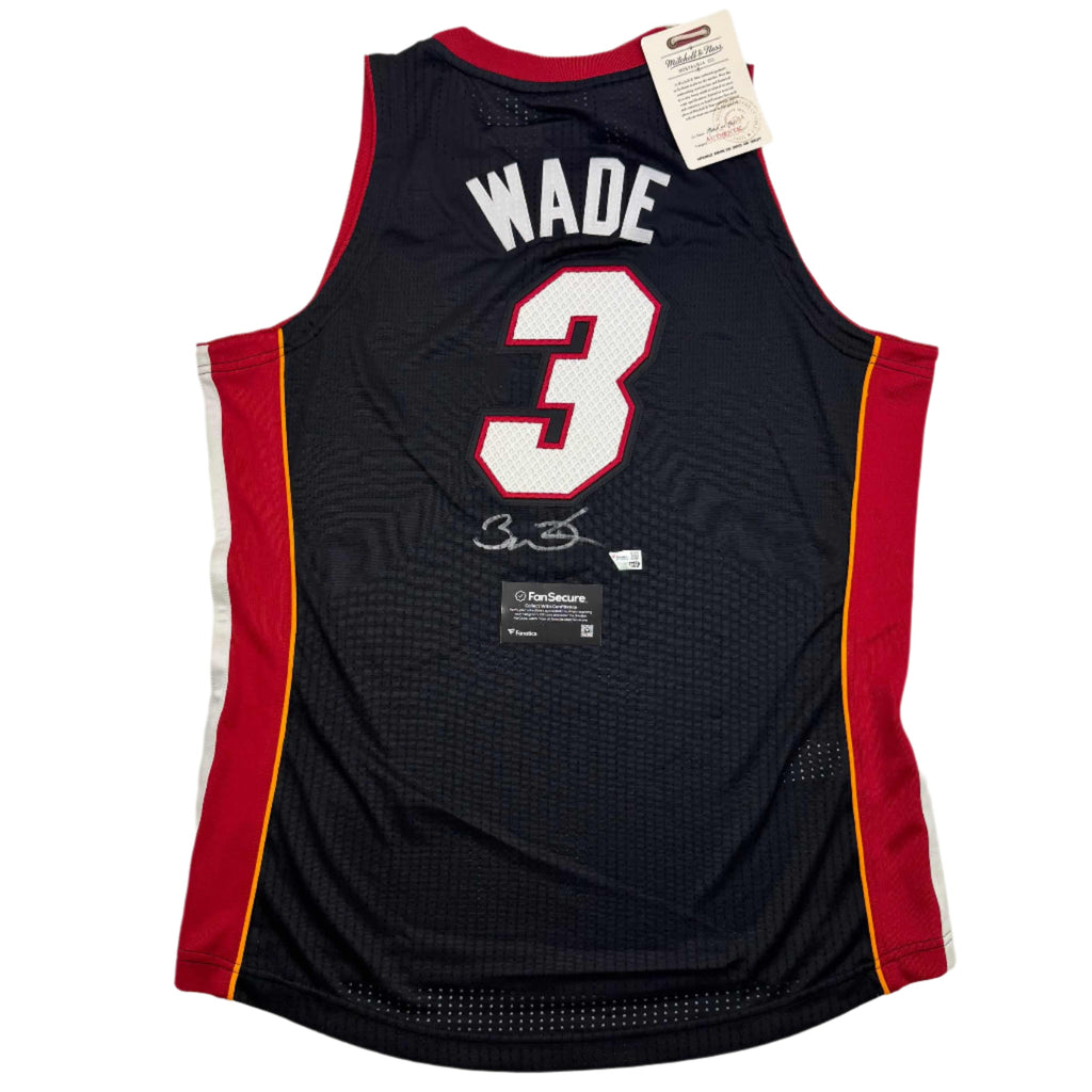 Autographed/Signed Dwyane Wade Miami Heat Black Mitchell & Ness Authentic Basketball Jersey Fanatics COA