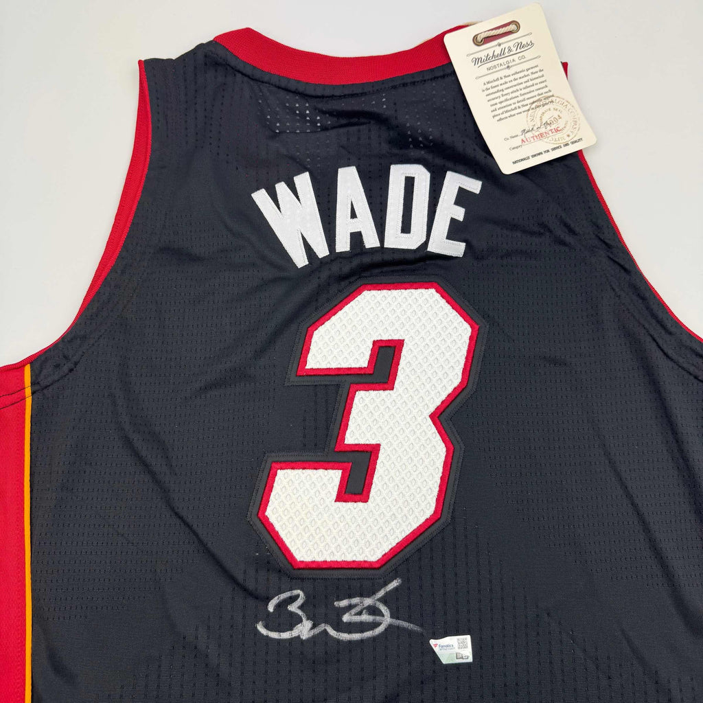 Autographed/Signed Dwyane Wade Miami Heat Black Mitchell & Ness Authentic Basketball Jersey Fanatics COA