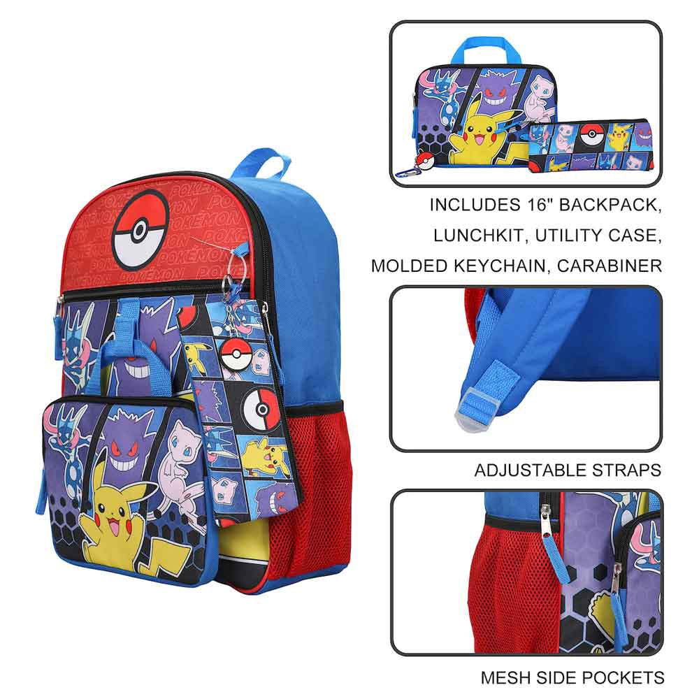 Pokemon Pokeball 5 Pc Youth Backpack Set