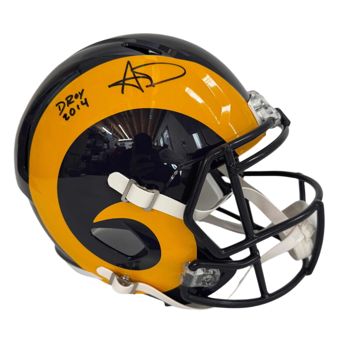 Autographed/Signed Aaron Donald "DROY 2014" Los Angeles Rams Eclipse Full Size F/S Football Helmet JSA COA