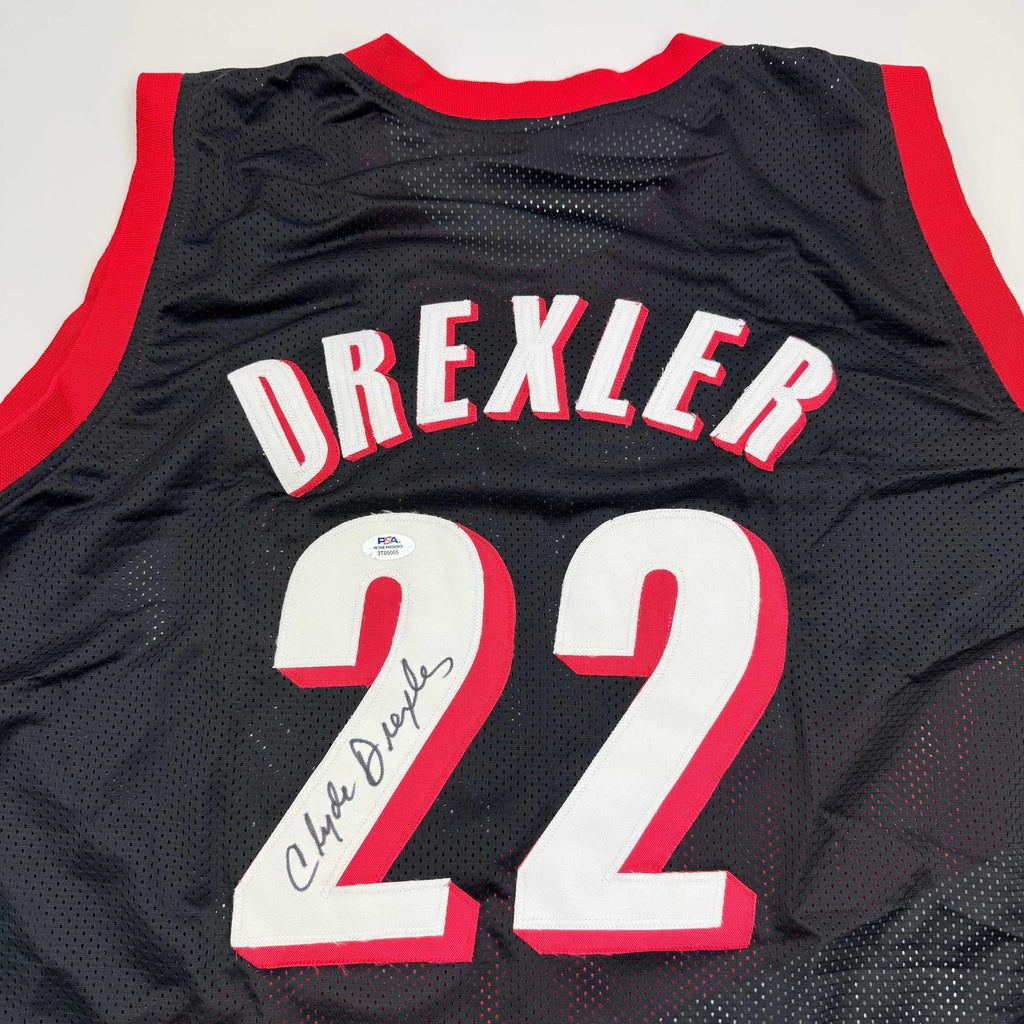 Autographed/Signed Clyde Drexler Portland Black Basketball Jersey PSA COA