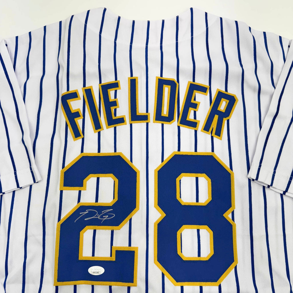 Autographed/Signed Prince Fielder Milwaukee White Pinstripe Baseball Jersey JSA COA