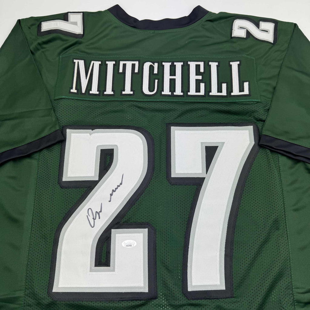 Autographed/Signed Quinyon Mitchell Philadelphia Green Football Jersey JSA COA