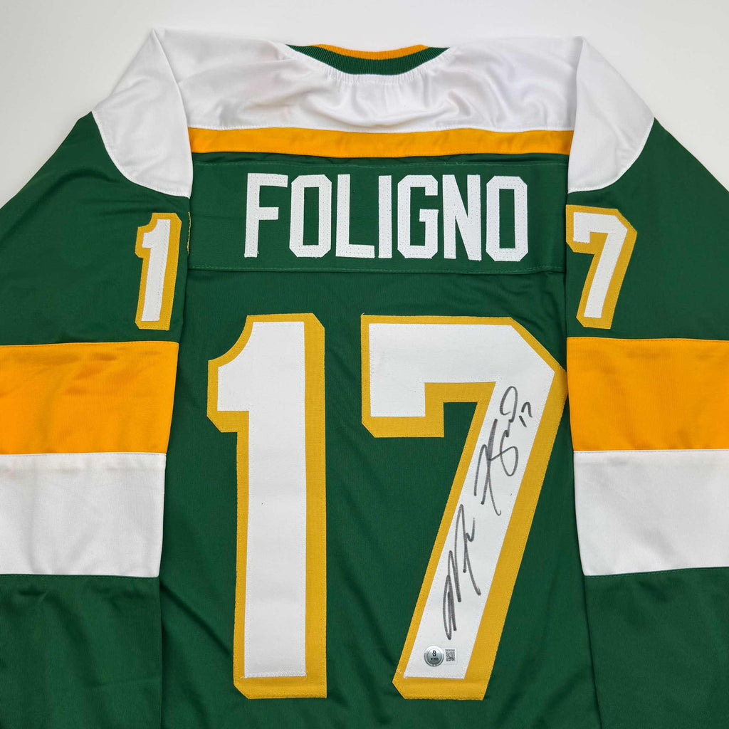Autographed/Signed Marcus Foligno Minnesota Green Hockey Jersey Beckett BAS COA