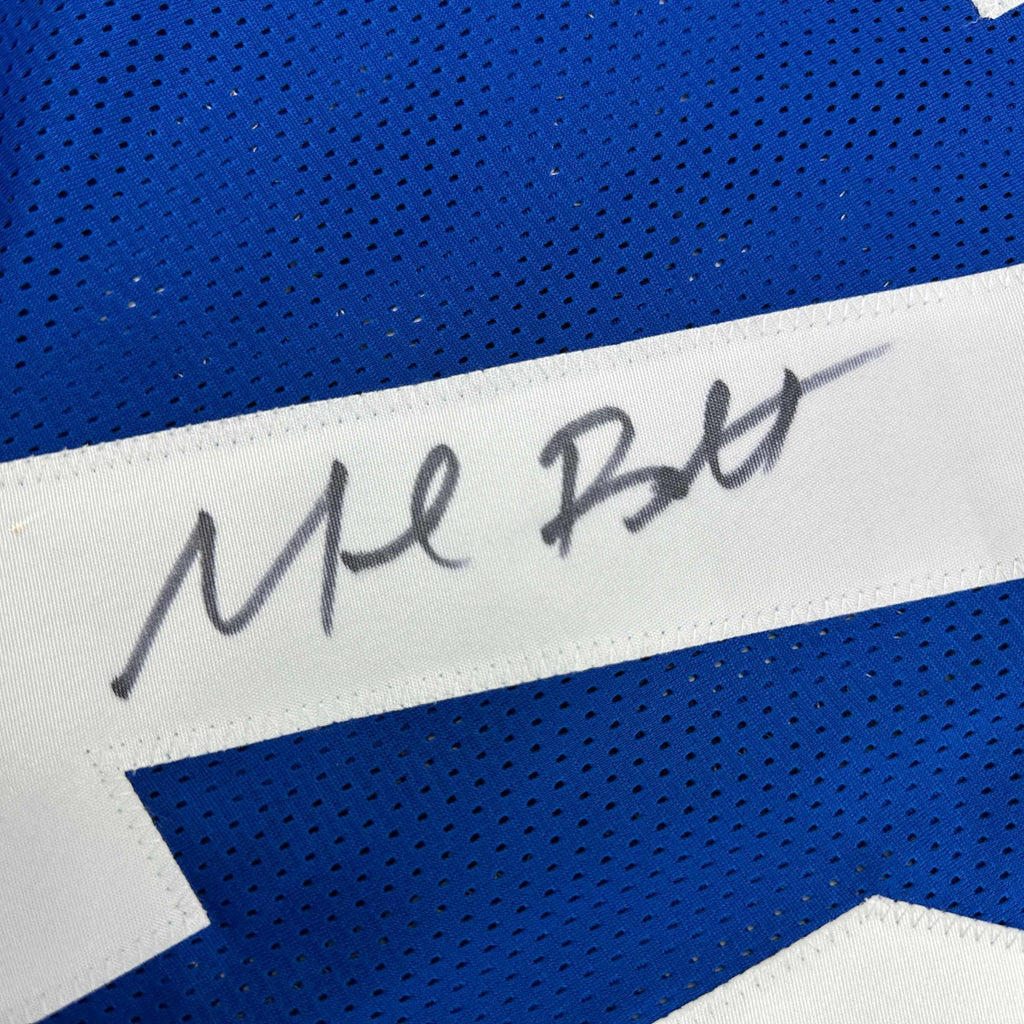 Autographed/Signed Michael Bennett Seattle Blue Retro Football Jersey JSA COA