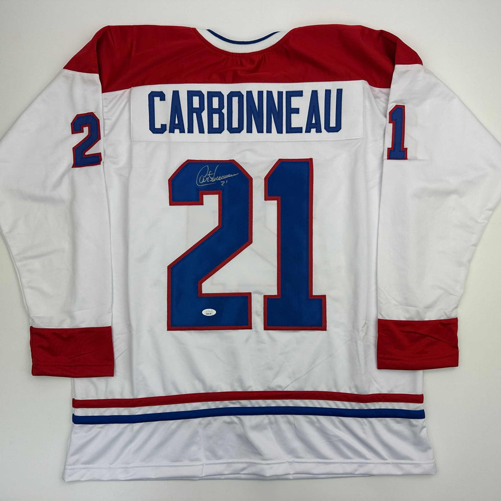 Autographed/Signed Guy Carbonneau Montreal White Hockey Jersey JSA COA