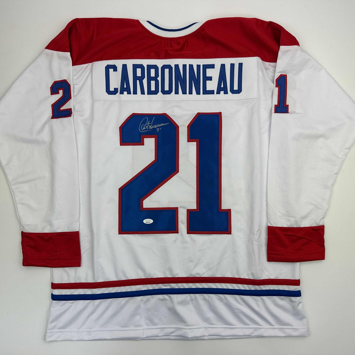 Autographed/Signed Guy Carbonneau Montreal White Hockey Jersey JSA COA