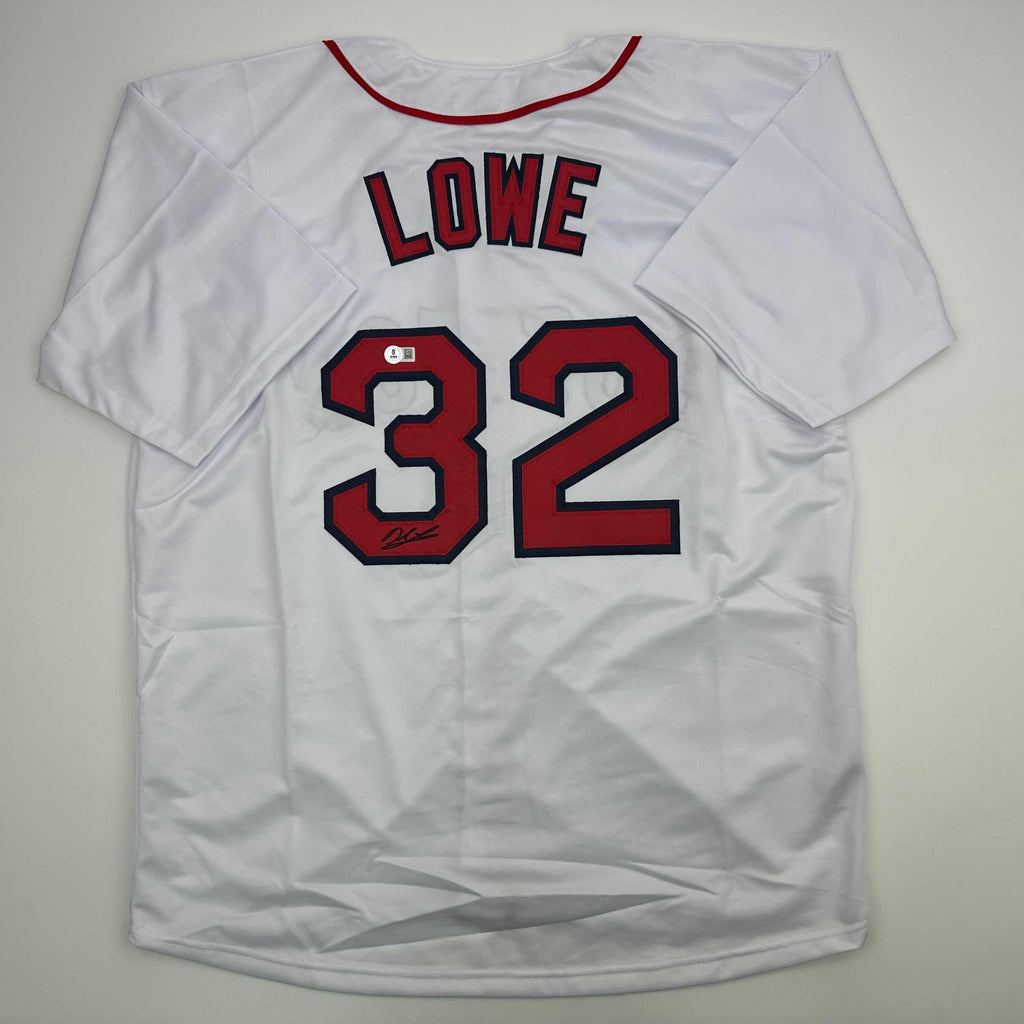 Autographed/Signed Derek Lowe Boston White Baseball Jersey Beckett BAS COA