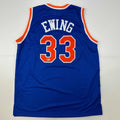 Autographed/Signed Patrick Ewing New York Blue Basketball Jersey Beckett BAS COA