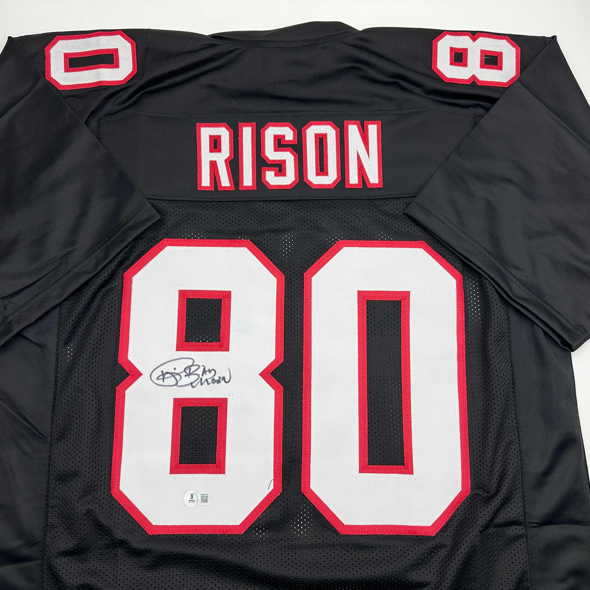 Autographed/Signed Andre Rison Atlanta Black Football Jersey Beckett BAS COA