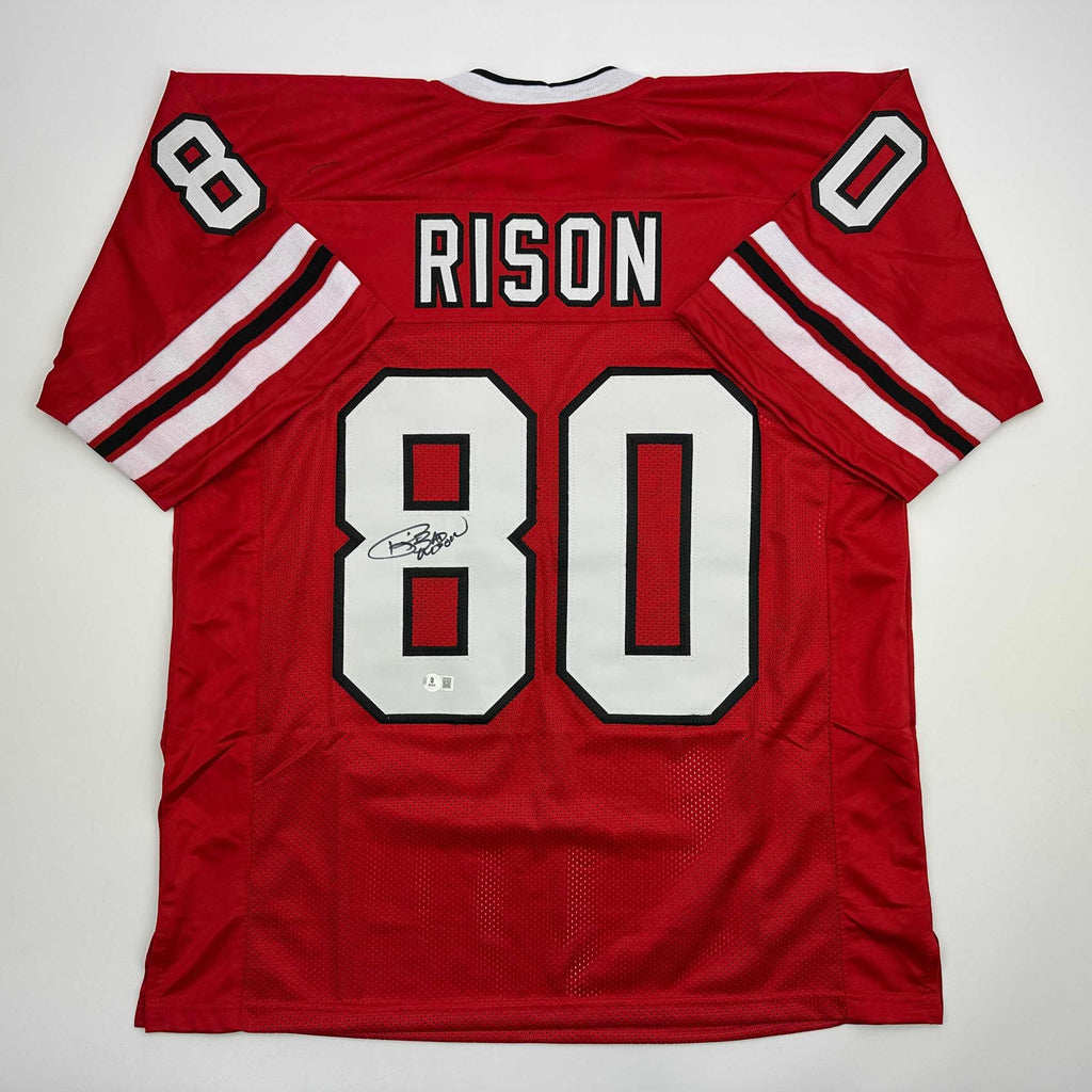 Autographed/Signed Andre Rison Atlanta Red Football Jersey Beckett BAS COA