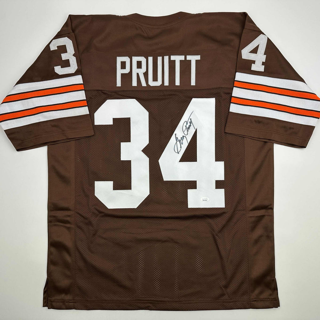 Autographed/Signed Greg Pruitt Cleveland Brown Football Jersey JSA COA
