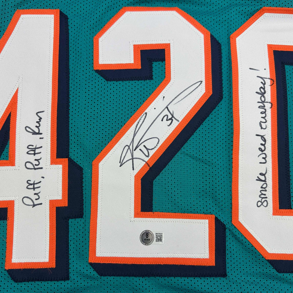 Autographed/Signed Ricky Williams Smoke Weed Everyday Puff Puff Run #420 Inscribed Miami Teal Football Jersey Beckett BAS COA