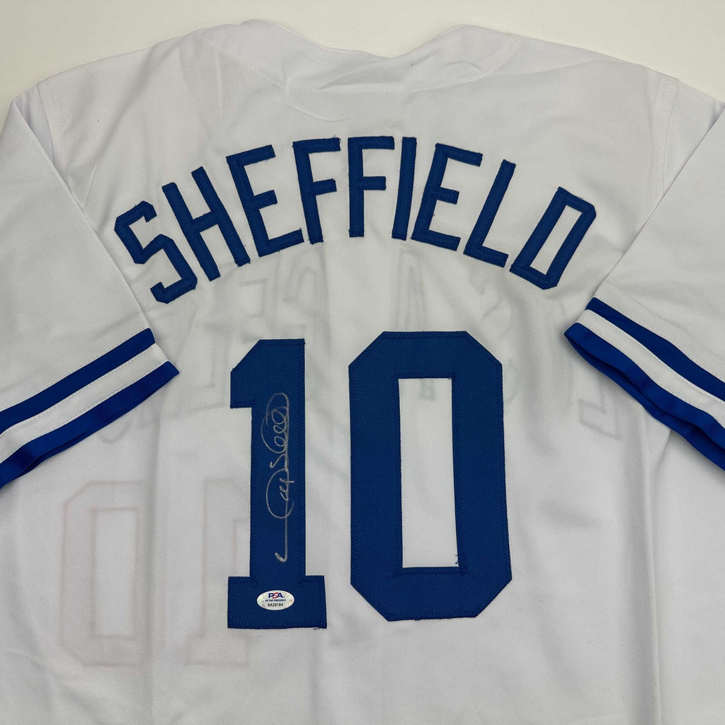 Autographed/Signed Gary Sheffield Los Angeles LA White Baseball Jersey PSA/DNA COA