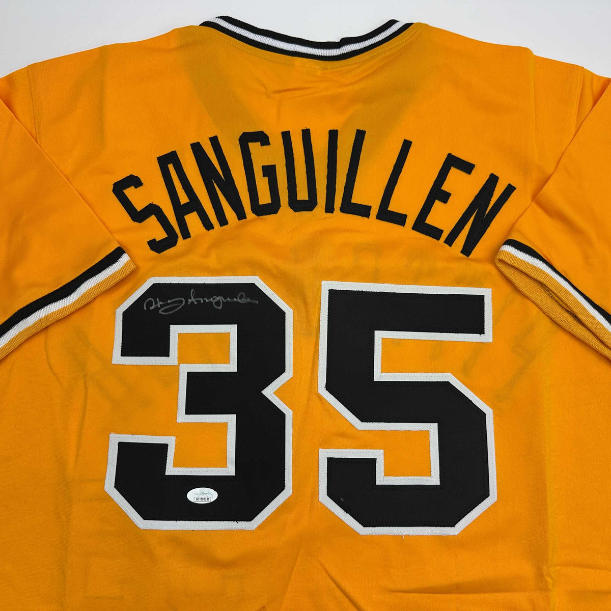 Autographed/Signed Manny Sanguillen Pittsburgh Yellow Baseball Jersey JSA COA