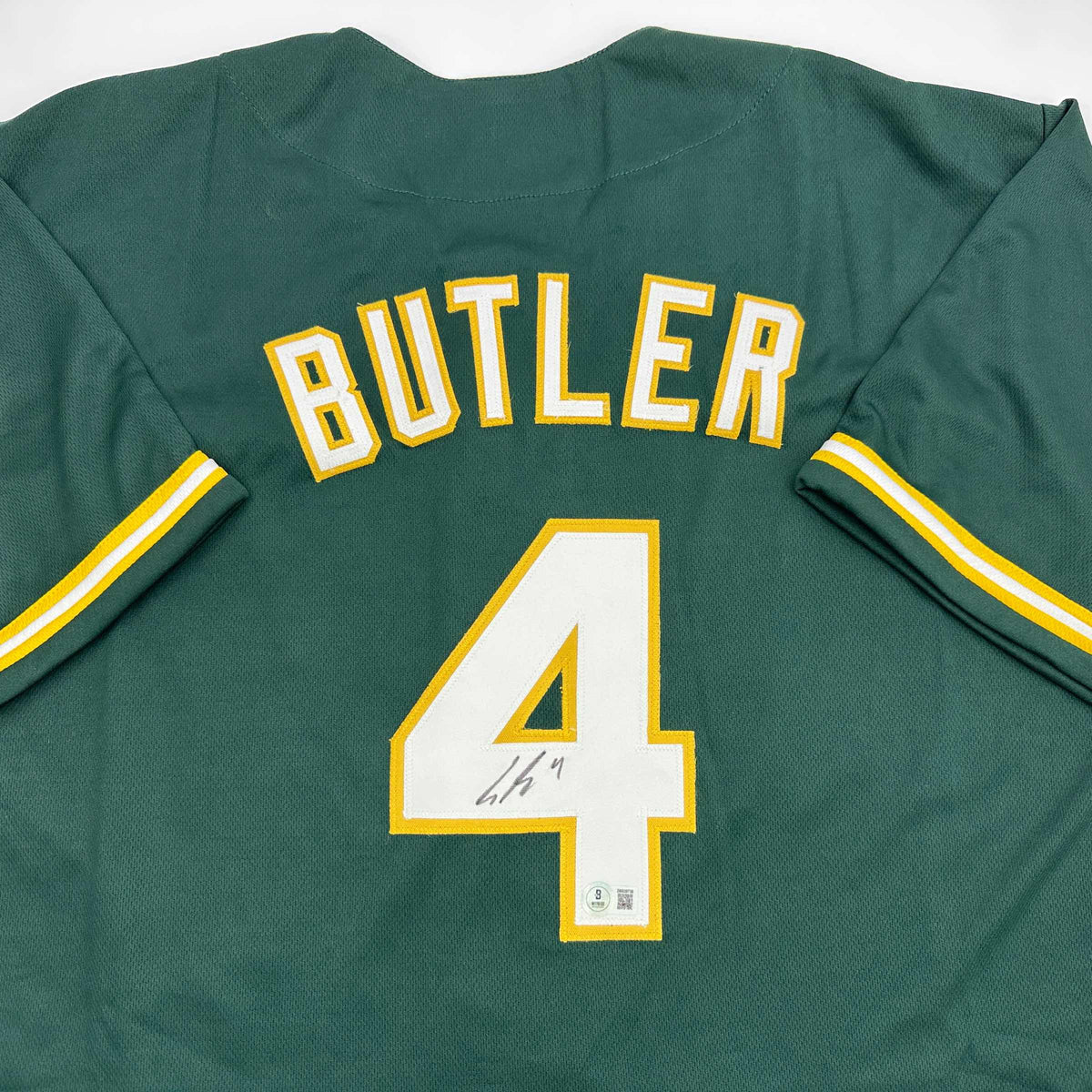 Autographed/Signed Lawrence Butler Oakland Green Baseball Jersey Beckett BAS COA