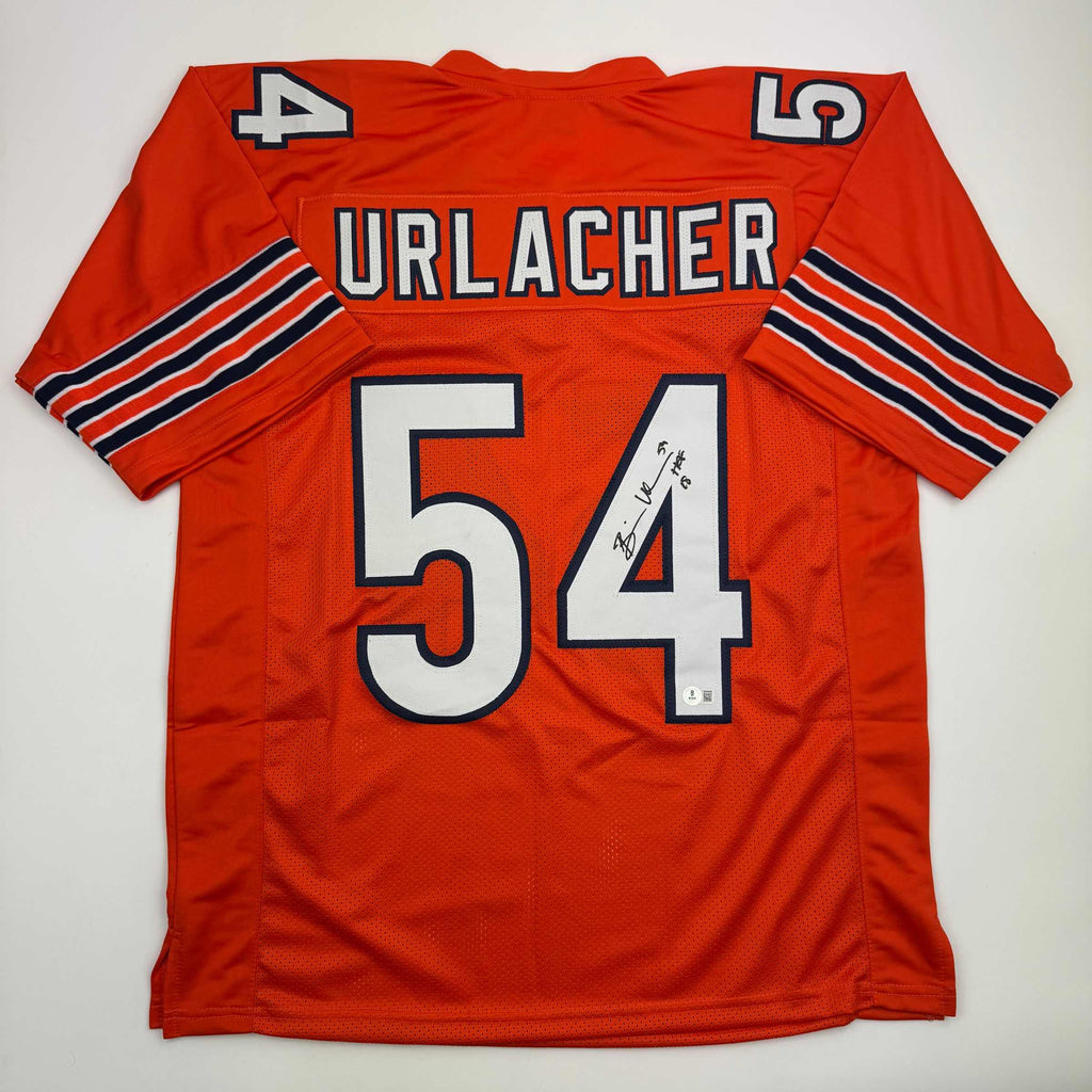 Autographed/Signed Brian Urlacher HOF 18 Chicago Orange Football Jersey Beckett BAS COA