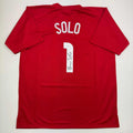 Autographed/Signed Hope Solo Red Soccer Team USA World Cup Jersey JSA COA