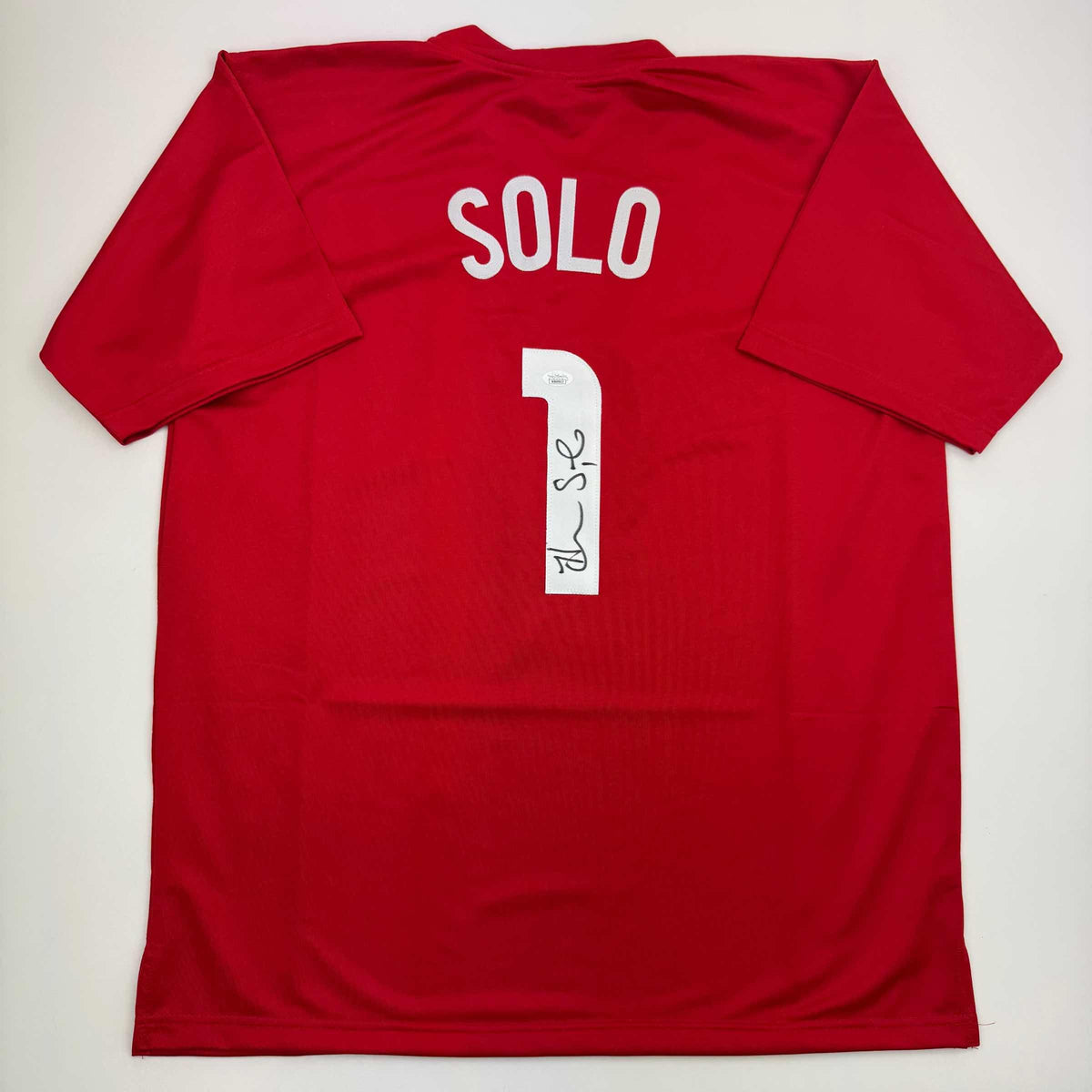 Autographed/Signed Hope Solo Red Soccer Team USA World Cup Jersey JSA COA