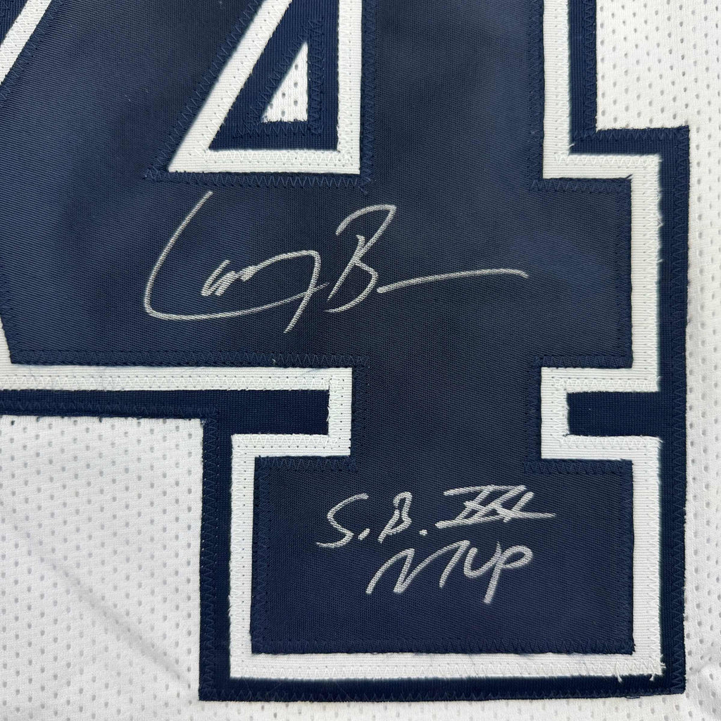 Autographed/Signed Larry Brown Super Bowl XXX MVP Dallas White Color Rush Football Jersey JSA COA