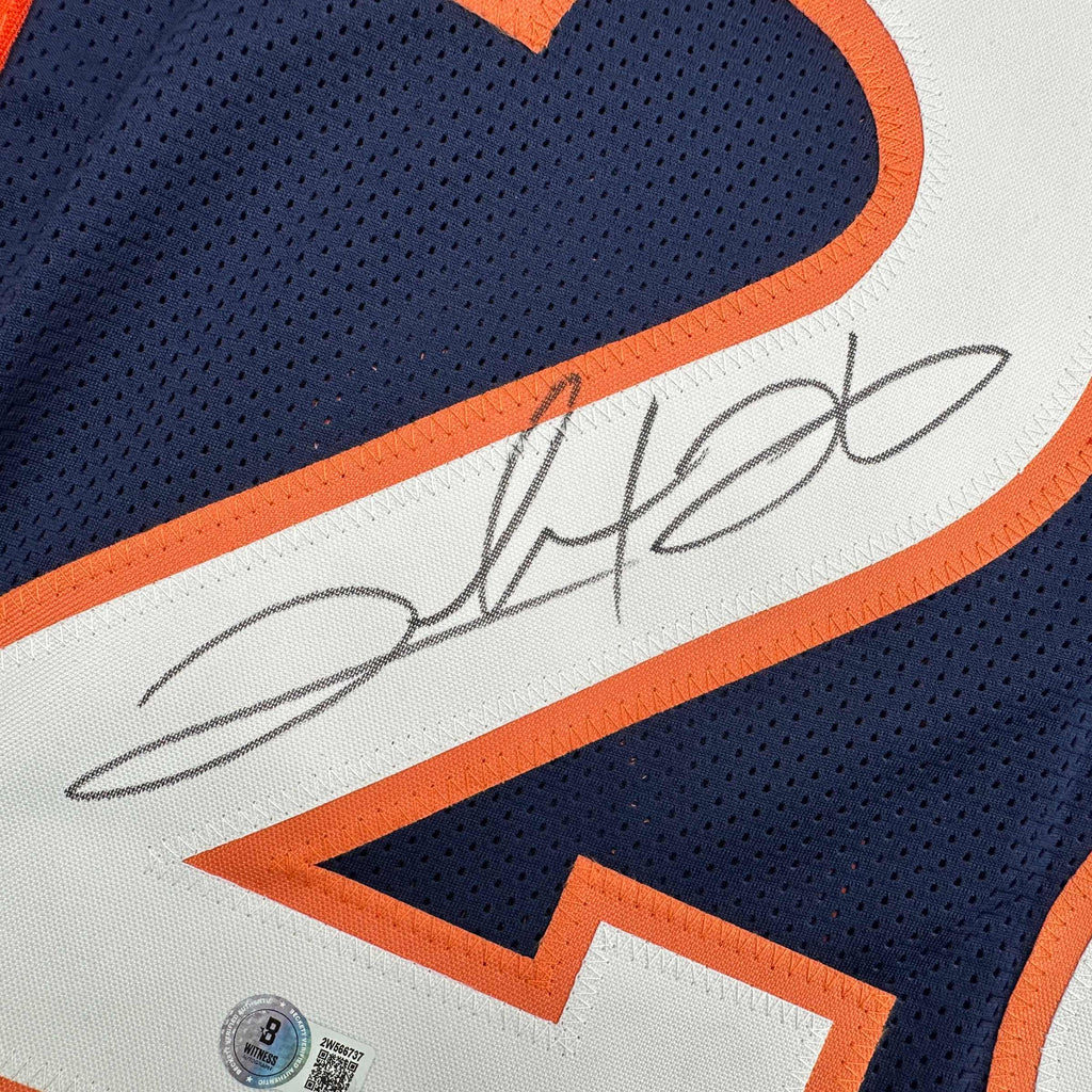 Autographed/Signed Clinton Portis Denver Blue Football Jersey Beckett BAS COA