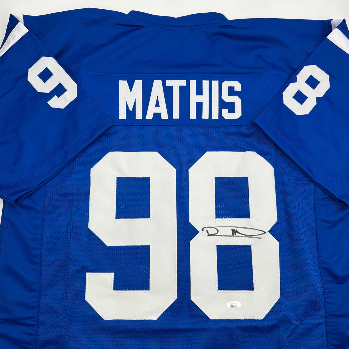 Autographed/Signed Robert Mathis Indianapolis Blue Football Jersey JSA COA