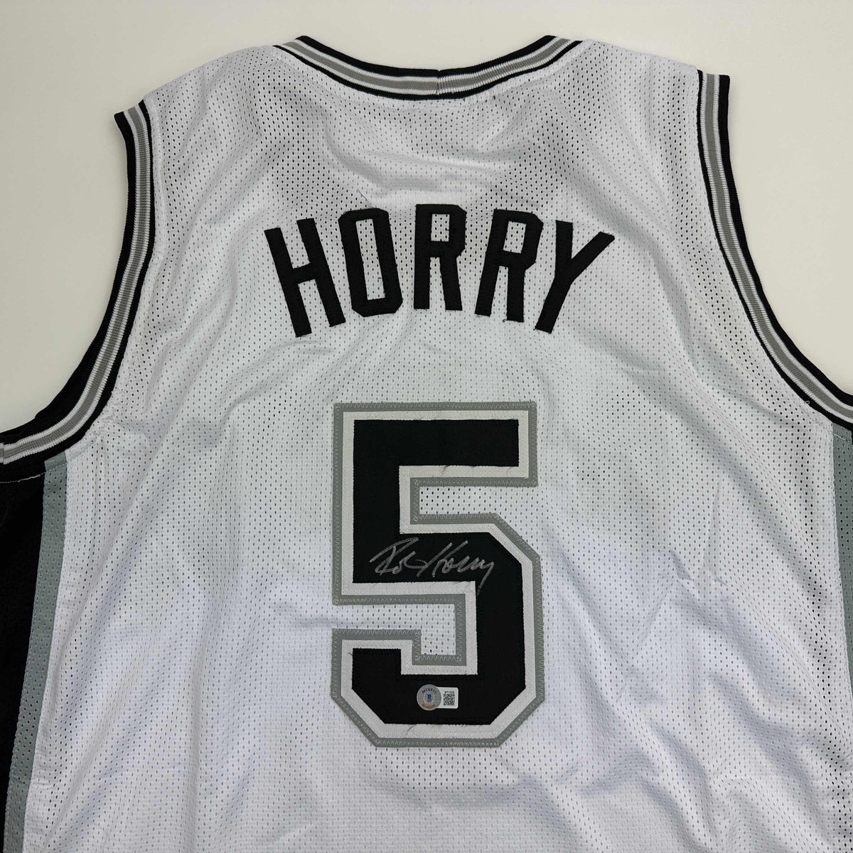Autographed/Signed Robert Horry San Antonio White Basketball Jersey Beckett BAS COA