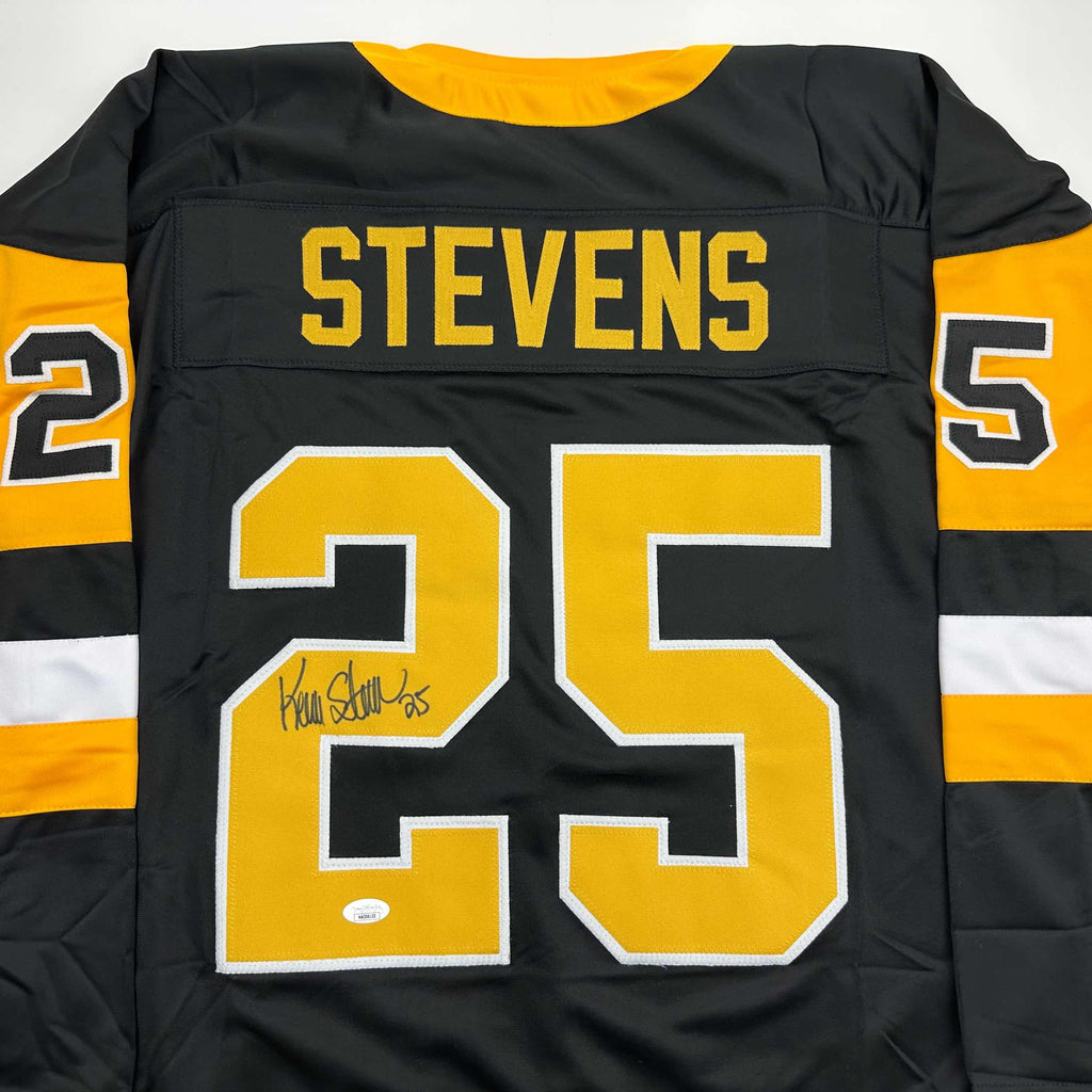 Autographed/Signed Kevin Stevens Pittsburgh Black Hockey Jersey JSA COA