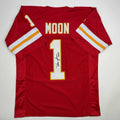 Autographed/Signed Warren Moon HOF 06 Kansas City Red Football Jersey JSA COA