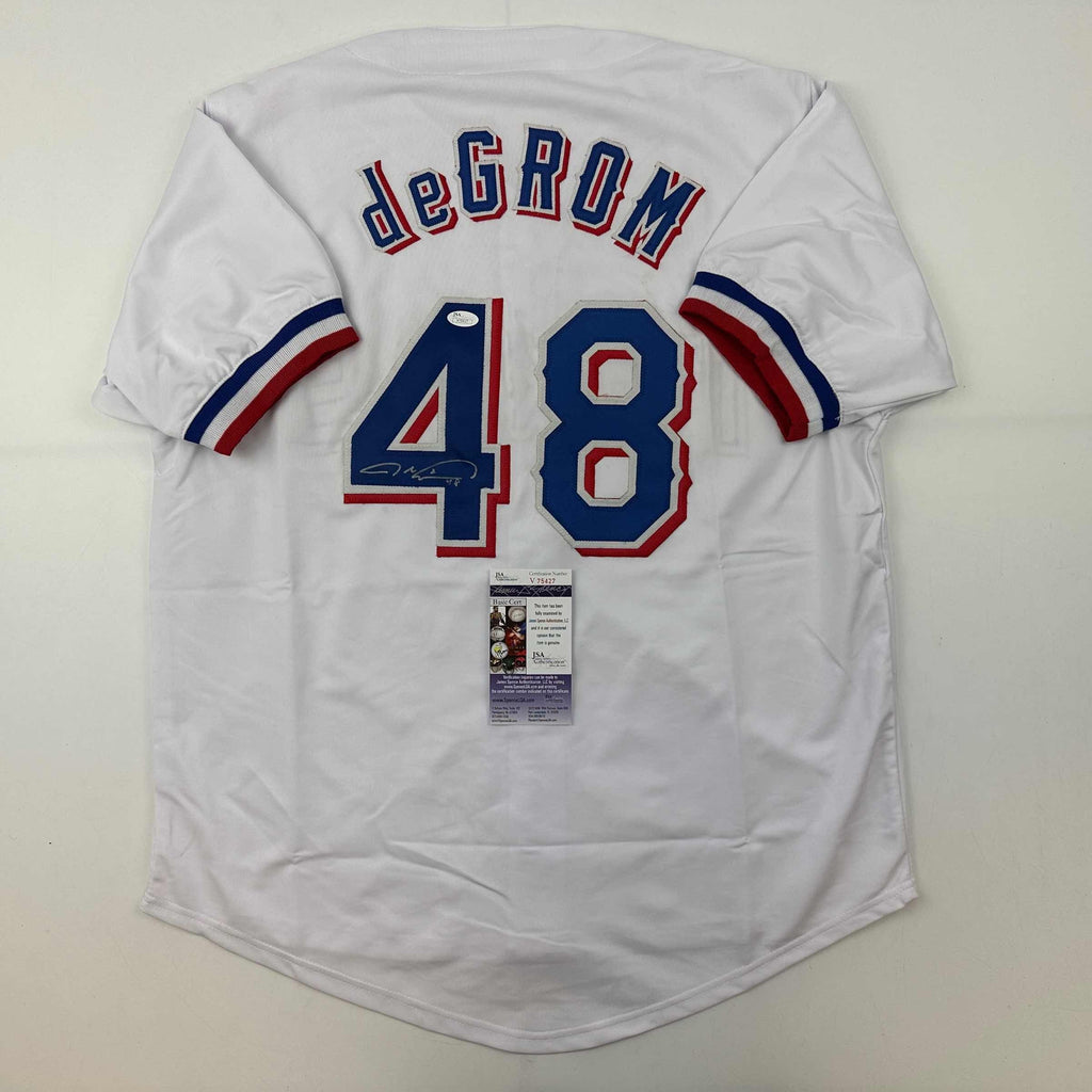 Autographed/Signed Jacob DeGrom Texas White Baseball Jersey JSA COA