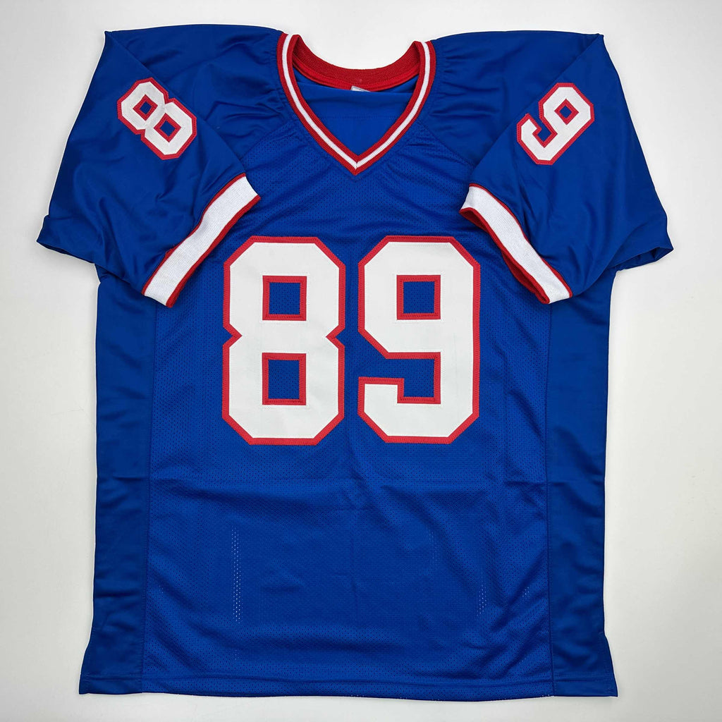 Autographed/Signed Steve Tasker Buffalo Blue Football Jersey JSA COA