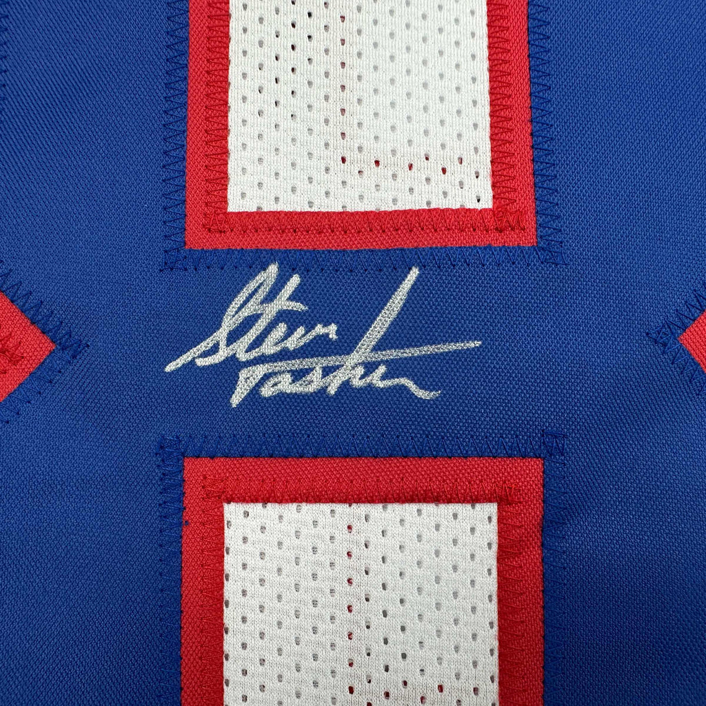 Autographed/Signed Steve Tasker Buffalo White Football Jersey JSA COA