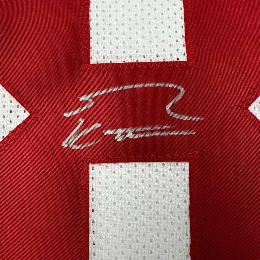 Autographed/Signed George Kittle San Francisco White Football Jersey Beckett BAS COA