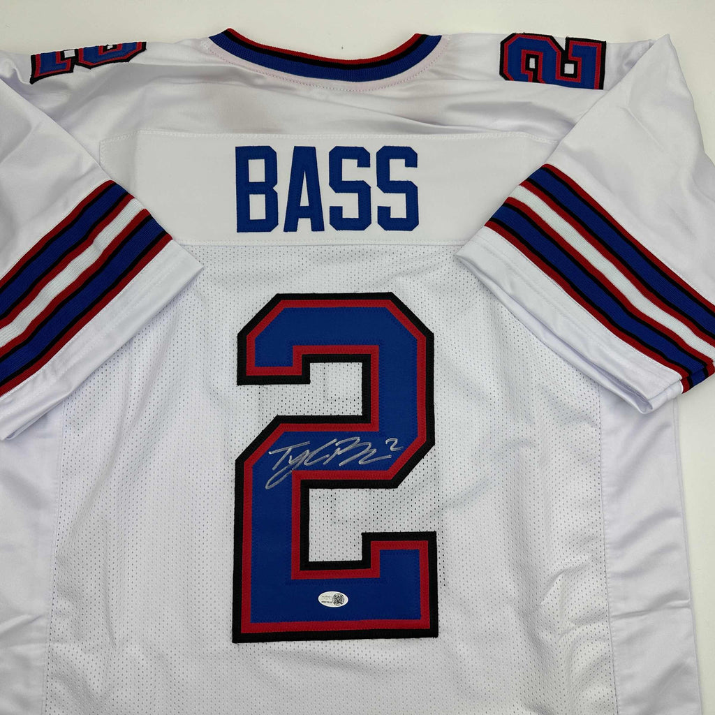 Autographed/Signed Tyler Bass Buffalo White Football Jersey JSA COA