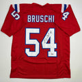 Autographed/Signed Tedy Bruschi New England Red Football Jersey Beckett BAS COA