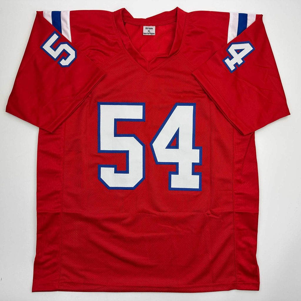 Autographed/Signed Tedy Bruschi New England Red Football Jersey Beckett BAS COA